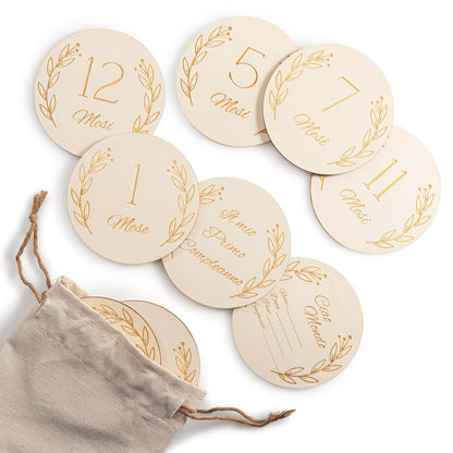 Wood You Buy Wooden Baby Milestone Cards, Monthly Milestone Discs, 14 pcs