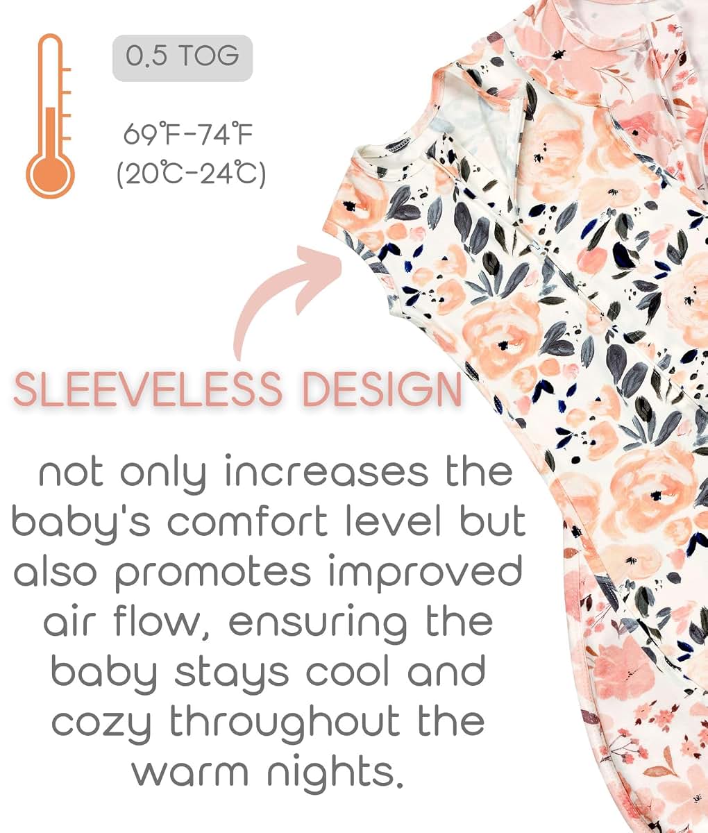 Vollmic Baby Sleep Sack 100% Cotton 0.5 TOG 2-Pack Sleeveless