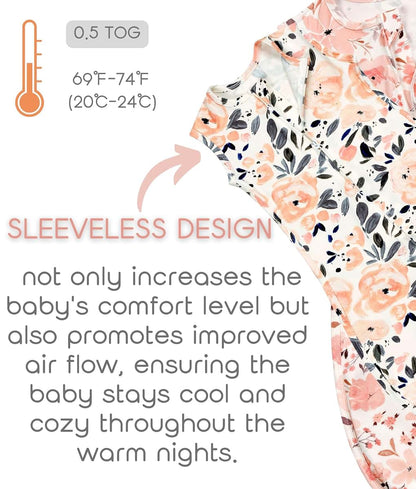 Vollmic Baby Sleep Sack 100% Cotton 0.5 TOG 2-Pack Sleeveless