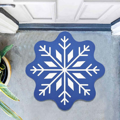 Kelinfong Christmas Snowflake Bathroom Rug, Blue Square Plush Bath Mat