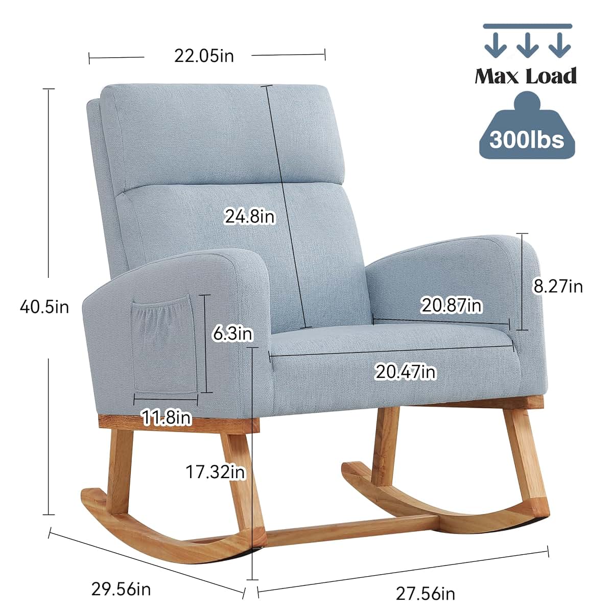 HCHAIRH Rocking Chair Nursery, Modern Nursing Glider Rocking Chairs Comfy Rocker Armchair with Solid Wood Legs for (photo 2)