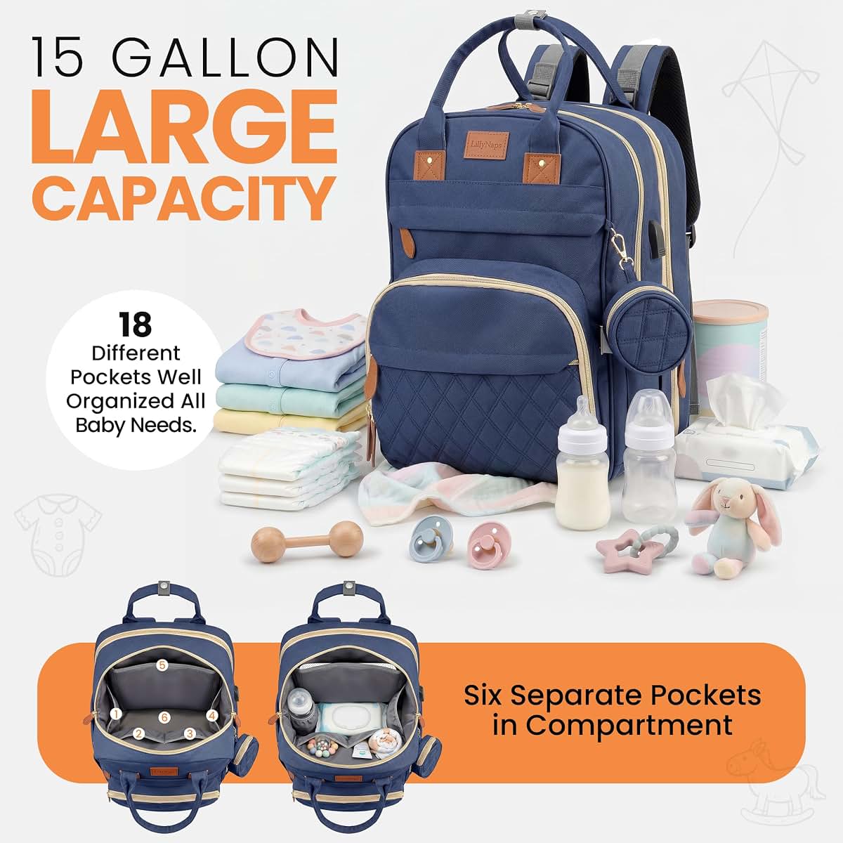 LillyNaps Diaper Bag Backpack with Changing Station | 600D Oxford Waterproof Baby Bag for Mom & Dad | Large Baby Diaper (photo 4)