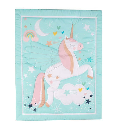 JAHbaby 3-Piece Unicorn Nursery Crib Bedding Set, Cotton Polyester, Blue Pink