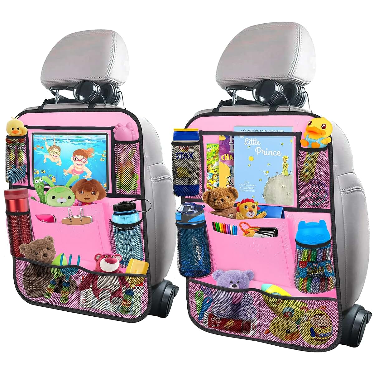 ULEEKA Backseat Car Organizer w/ 10 Storage Pockets, 11" Tablet Holder, 2 PCS Pink