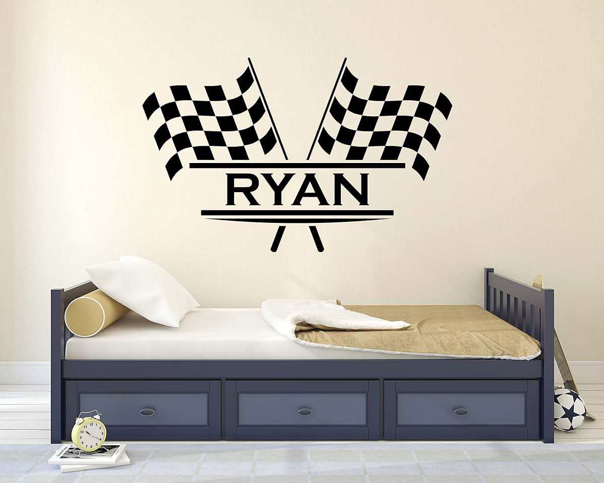 Decalzone Inc Personalized Name Flags Racing Wall Decal Baby Room Decor
