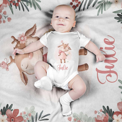Voz Personalized Baby Blankets with Name, Customized Baby Blankets for Girls- Deer Baby Blanket, Best Gift for Baby (photo 2)