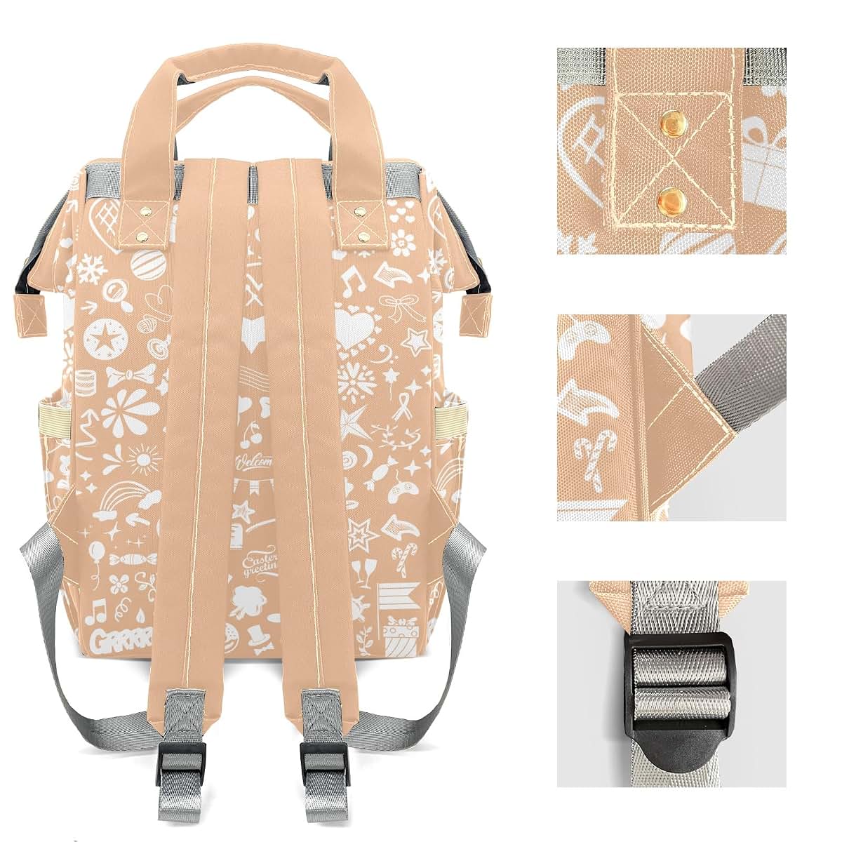 YallLocoMo Custom Name Diaper Bag Backpack Gift Light Orange Heart Multifunction Travel Backpack Nappy Bag Daypack for (photo 4)
