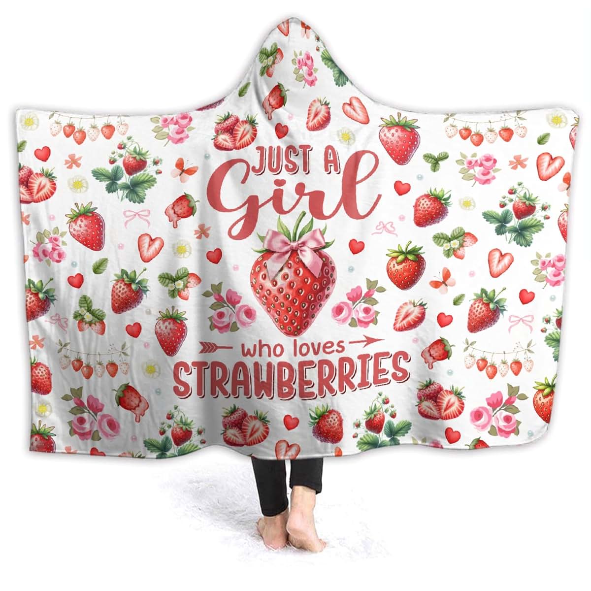 Xvx-Boom Strawberry Hooded Blanket 60"x80" Flannel