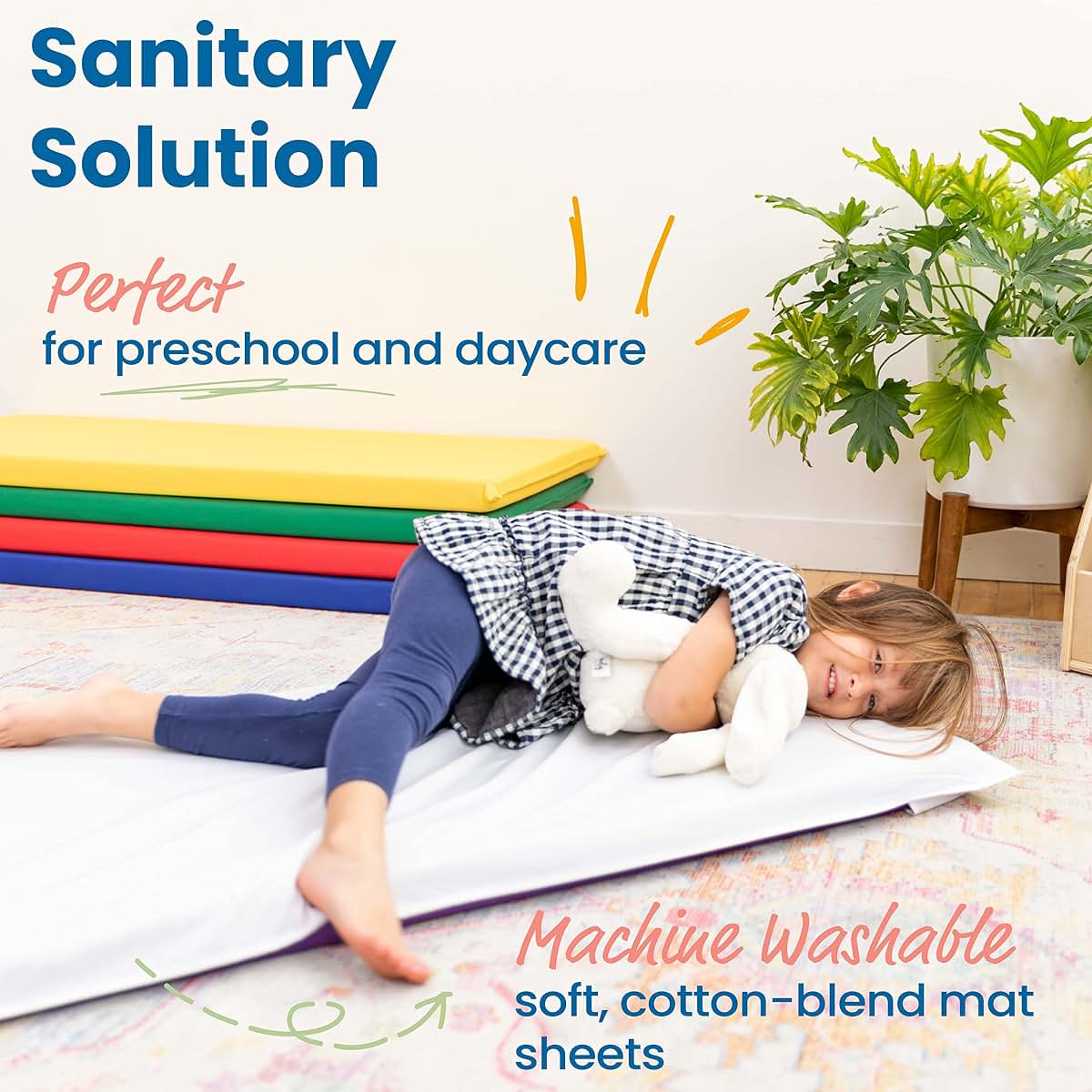 ECR4Kids Fitted Rest Mat Sheet, Machine-Washable, 10-Pack, White