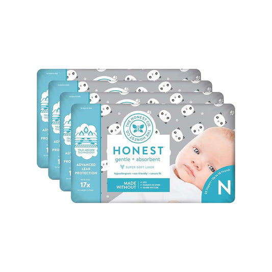 The Honest Company Newborn Diapers, Size 0, Pandas Print, 128 Count