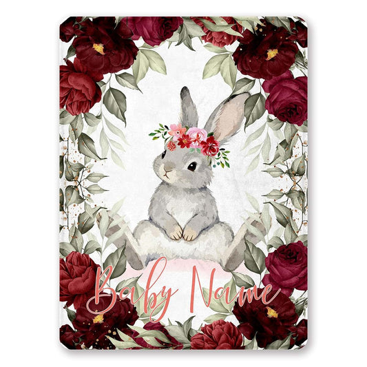 SBQMVGNZ Custom Bunny Rose Baby Blankets for Boys Girls Red Floral Personalized Fleece Throw Blanket with Name, Gifts