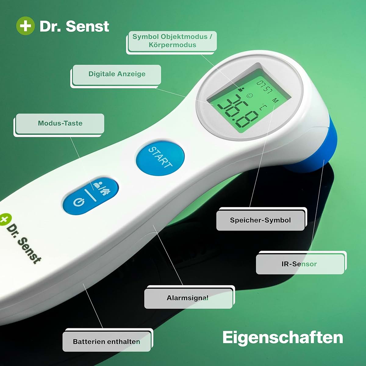 Dr. SensT Infrared Forehead Thermometer With 3-Colour Backlight