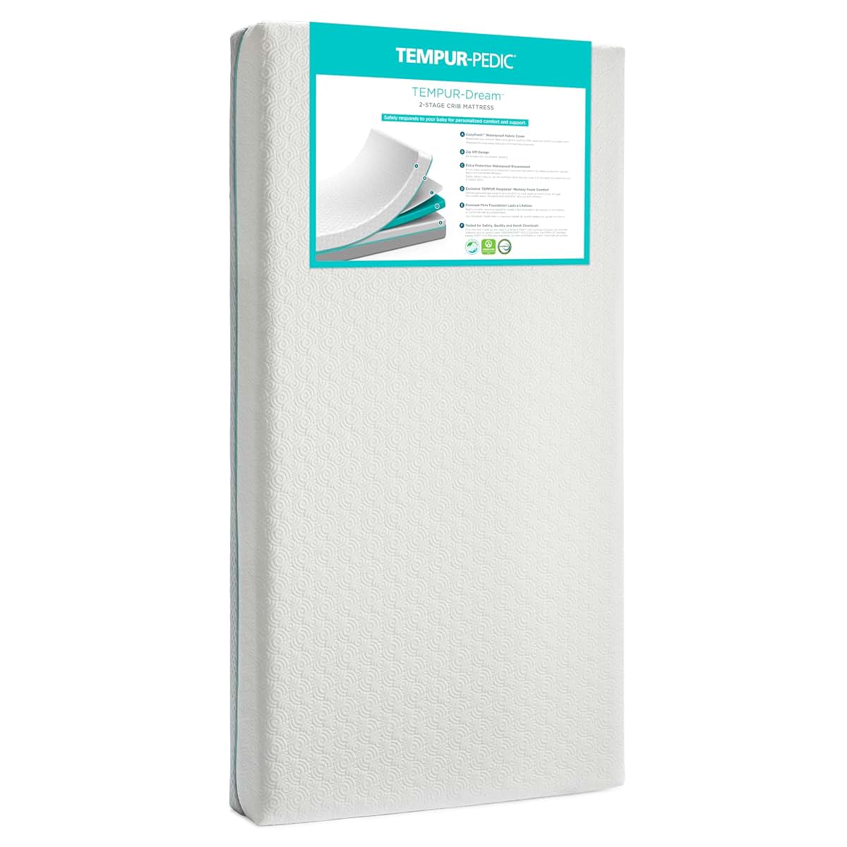 Tempur-Pedic TEMPUR-Dream 2-Stage Waterproof Baby Crib and Toddler Mattress, 52x28