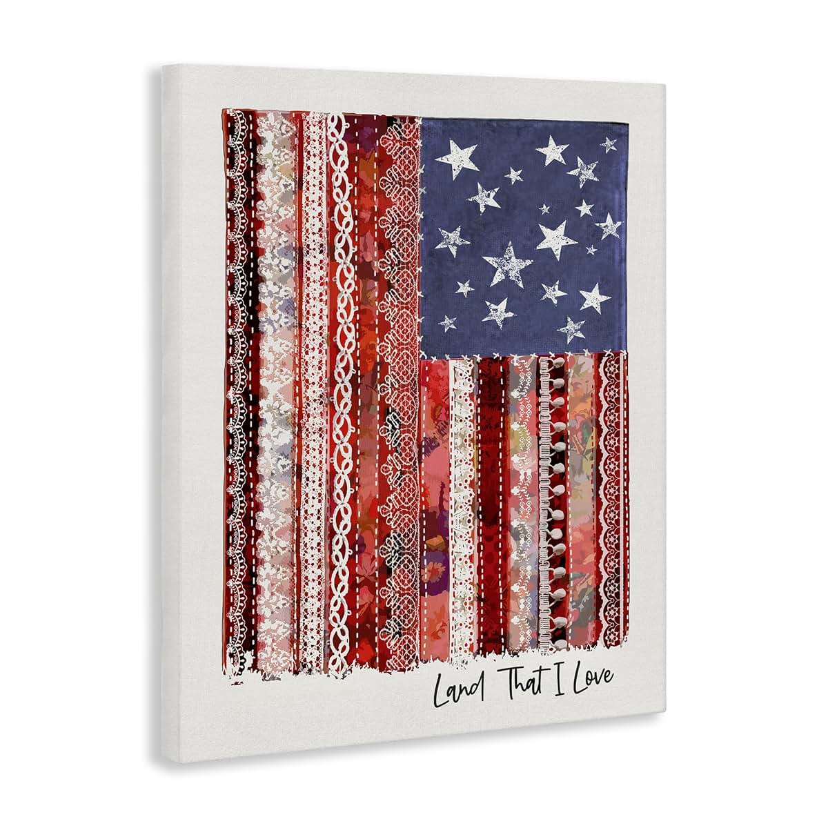 Stupell Industries Land That I Love Macramé American Flag Canvas Wall Art