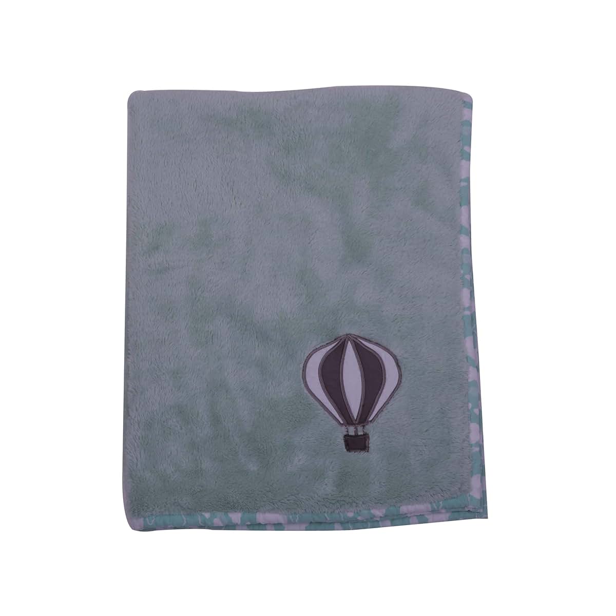 Bacati Clouds in The City Air Balloon Grey Plush Blanket, Mint/Grey