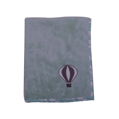 Bacati Clouds in The City Air Balloon Grey Plush Blanket, Mint/Grey