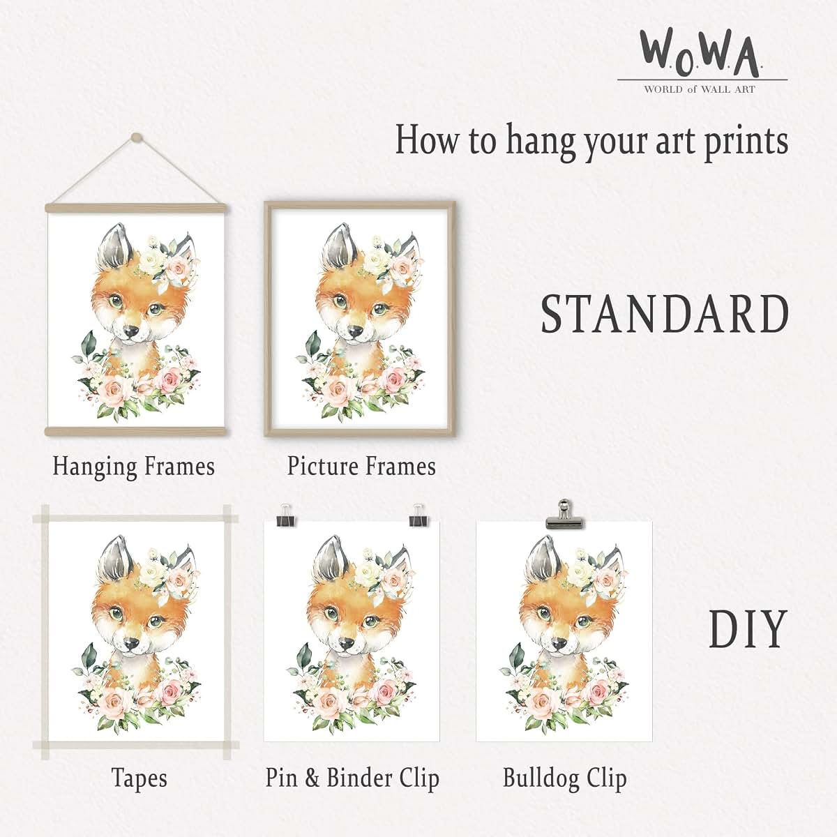 W.O.W.A. World Of Wall Art Animal Nursery Prints, Set Of 6