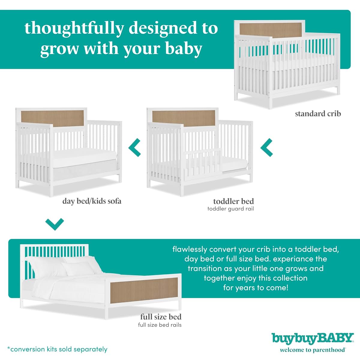 Evolur Byron 5-in-1 Convertible Full-Size Baby Crib in White and Chestnut (photo 4)