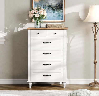 WAMPAT 5-Drawer Mid Century Modern Kids Dresser, Off White