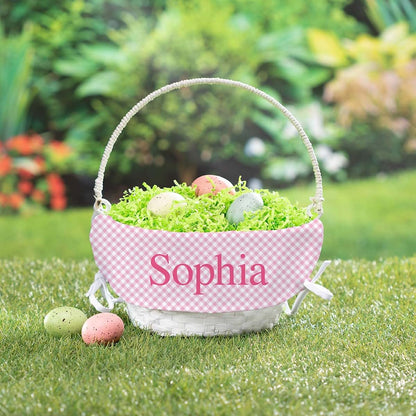 Personalized Planet Personalized Easter Egg Basket with Handle and Custom Name | Pink Gingham Easter Basket Liners (photo 2)