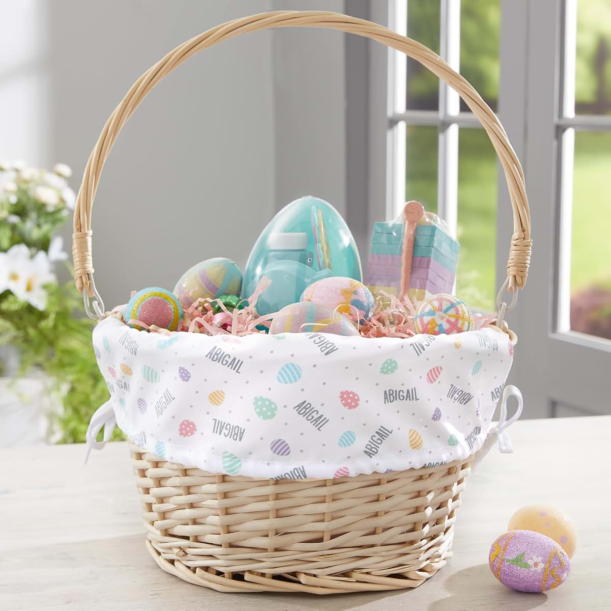 Personalization Universe Personalized Easter Egg Basket – Custom Kids Easter Egg Basket – Embroidered White (photo 2)