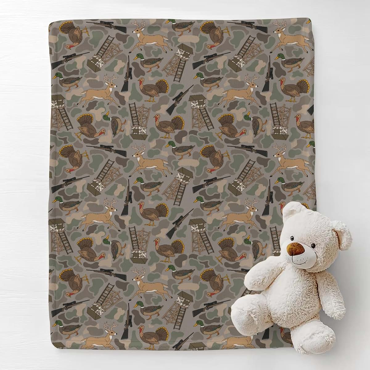 Cstdyfrv Vintage Hunting Animals Baby Blanket, Flannel Swaddling Wrap, 40x50 Inch