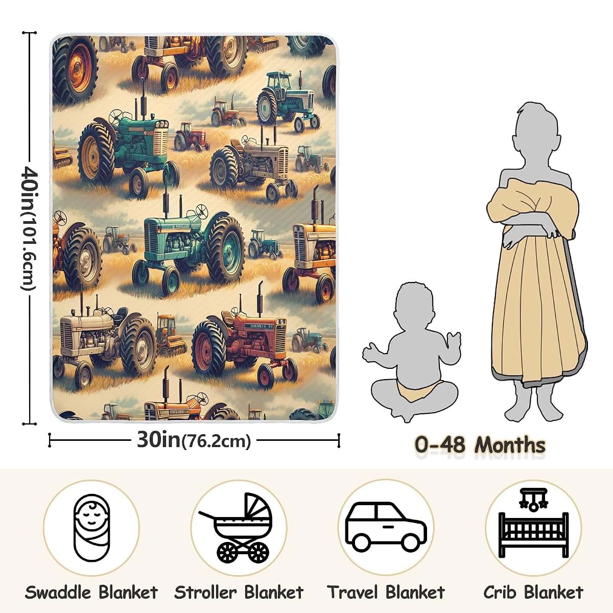 Nesatuwa Vintage Farm Tractors Cotton Muslin Blanket