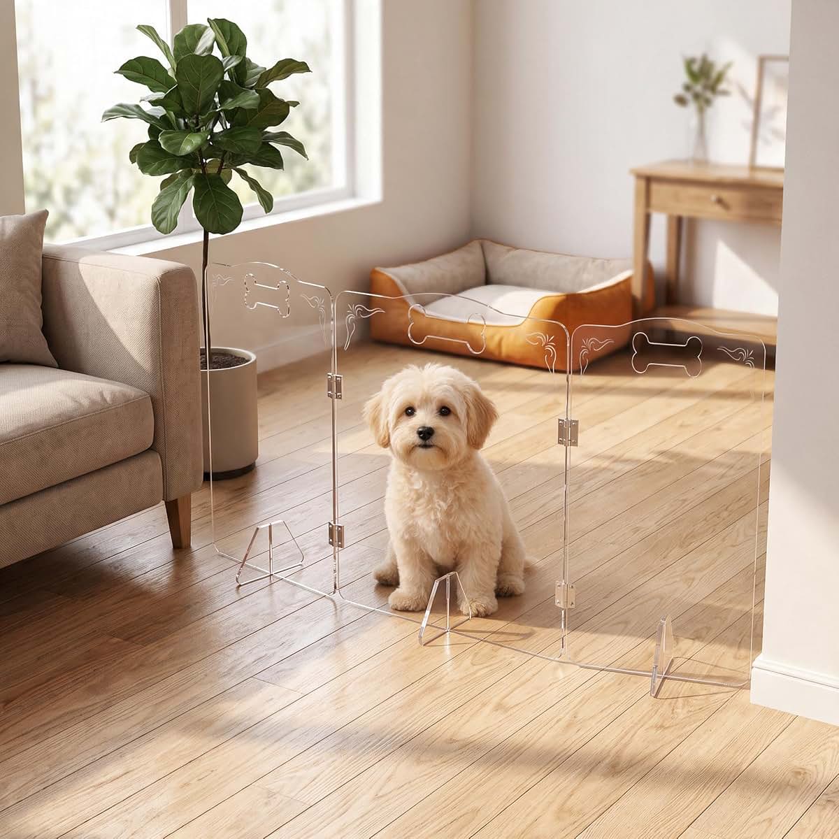Clearlature Clear Acrylic Dog Gate Freestanding Transparent Fence
