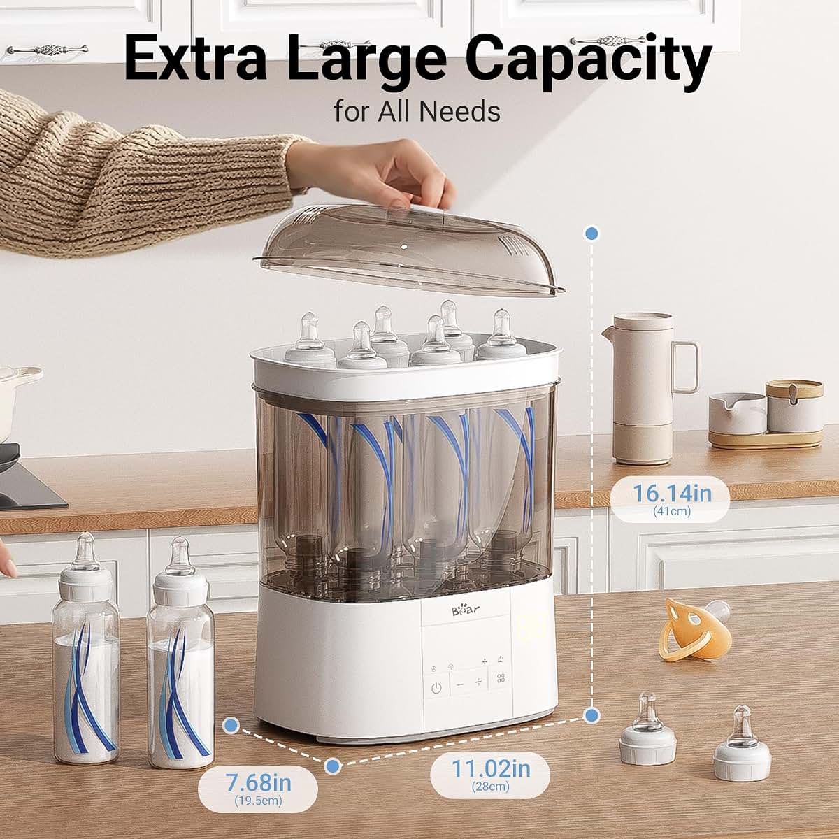 Bear Bottle Sterilizer and Dryer, 2-Layer Electric Steam Sanitizer (photo 3)