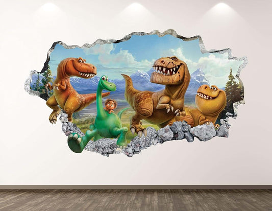 West Mountain Funny Dinosaur Wall Decal Art Decor 3D Smashed Good Playroom Sticker Mural Kids Nursery Room Custom Gift