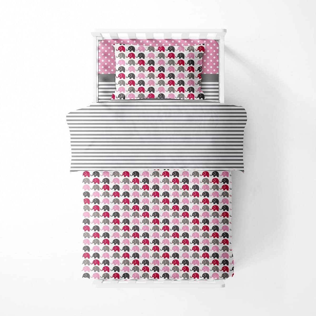 Bacati Elephants Pink/Grey 4 Pc Toddler Bedding Set
