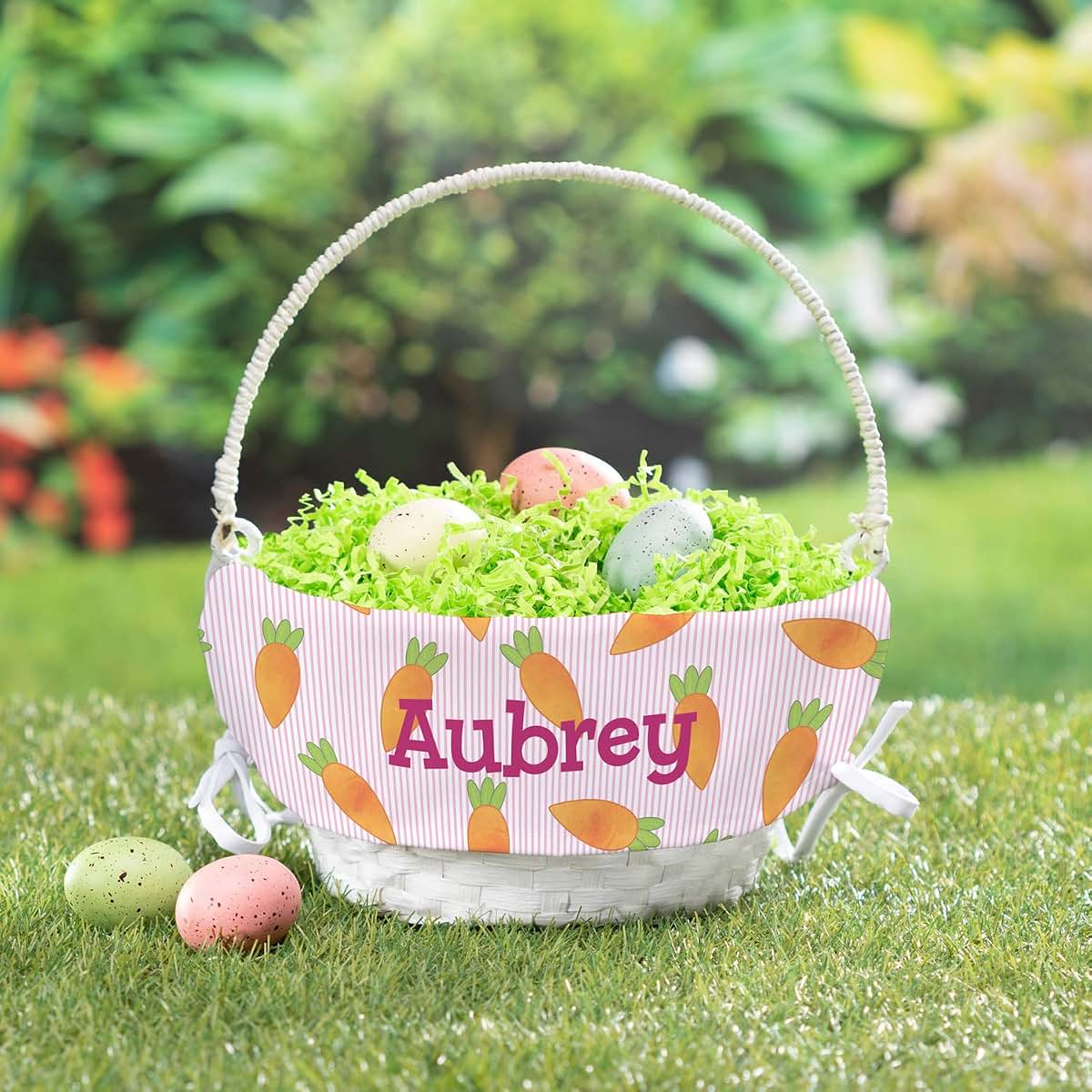 Personalized Planet Personalized Easter Egg Basket for Girl with Handle and Custom Name | Carrot Easter Basket Liners