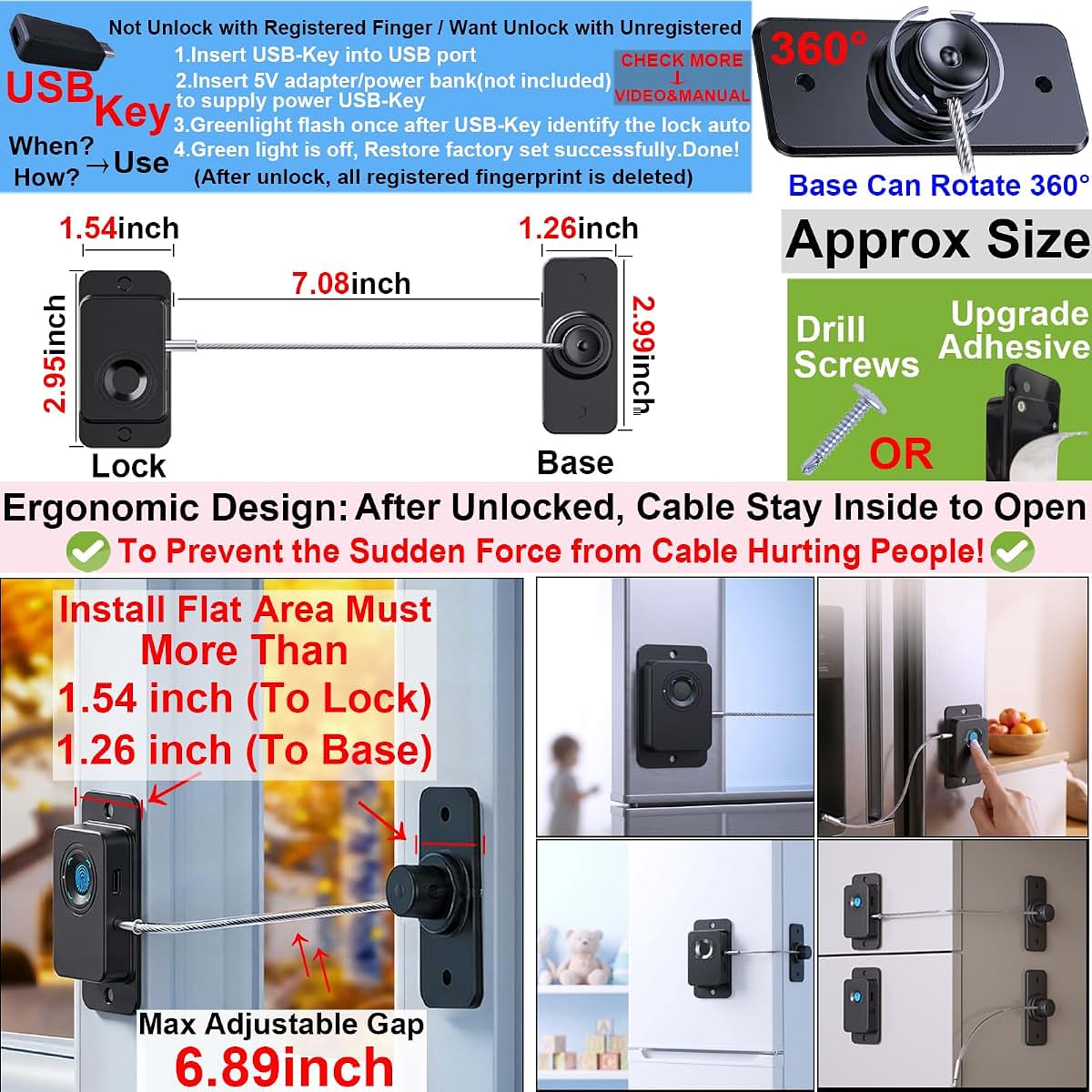 SHENZHEN Bstsilver Biometric Fingerprint Fridge Lock 2-Pack
