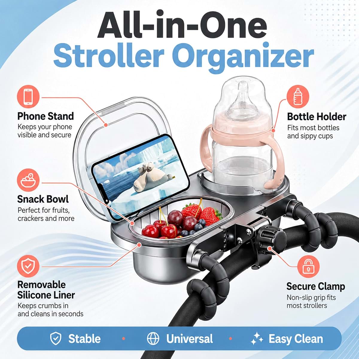 Saibis Universal Stroller Snack Tray With Cup And Phone Holder (photo 3)