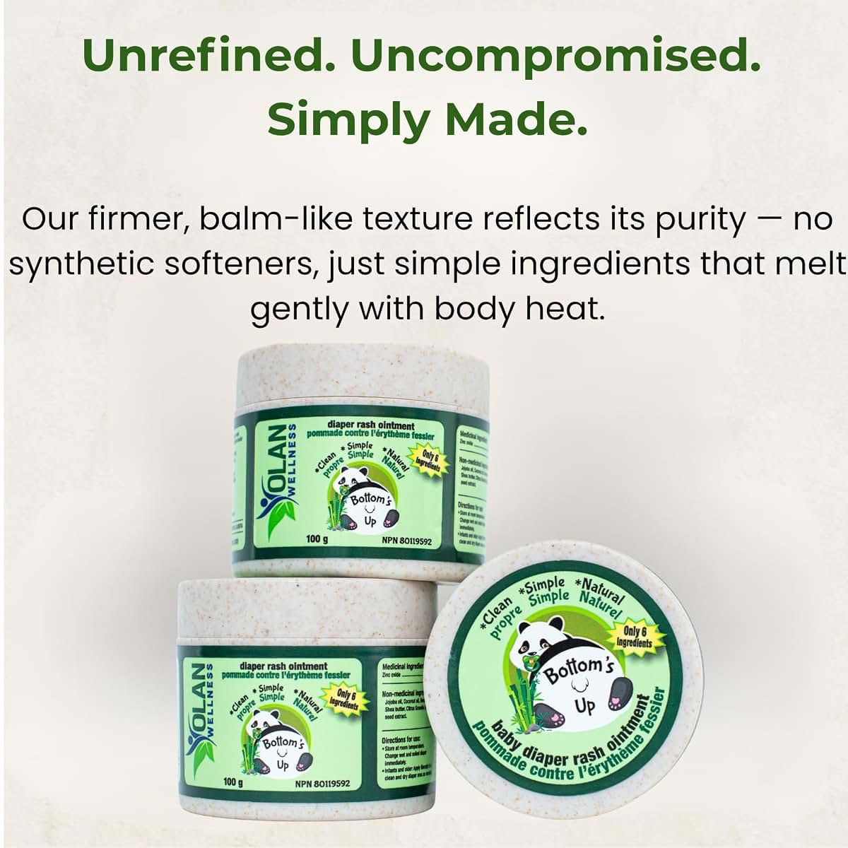 Bottoms Up Diaper Rash Ointment by Olan Wellness – Thick Zinc Oxide Barrier Cream, Melts on Contact, Helps Soothe & (photo 4)