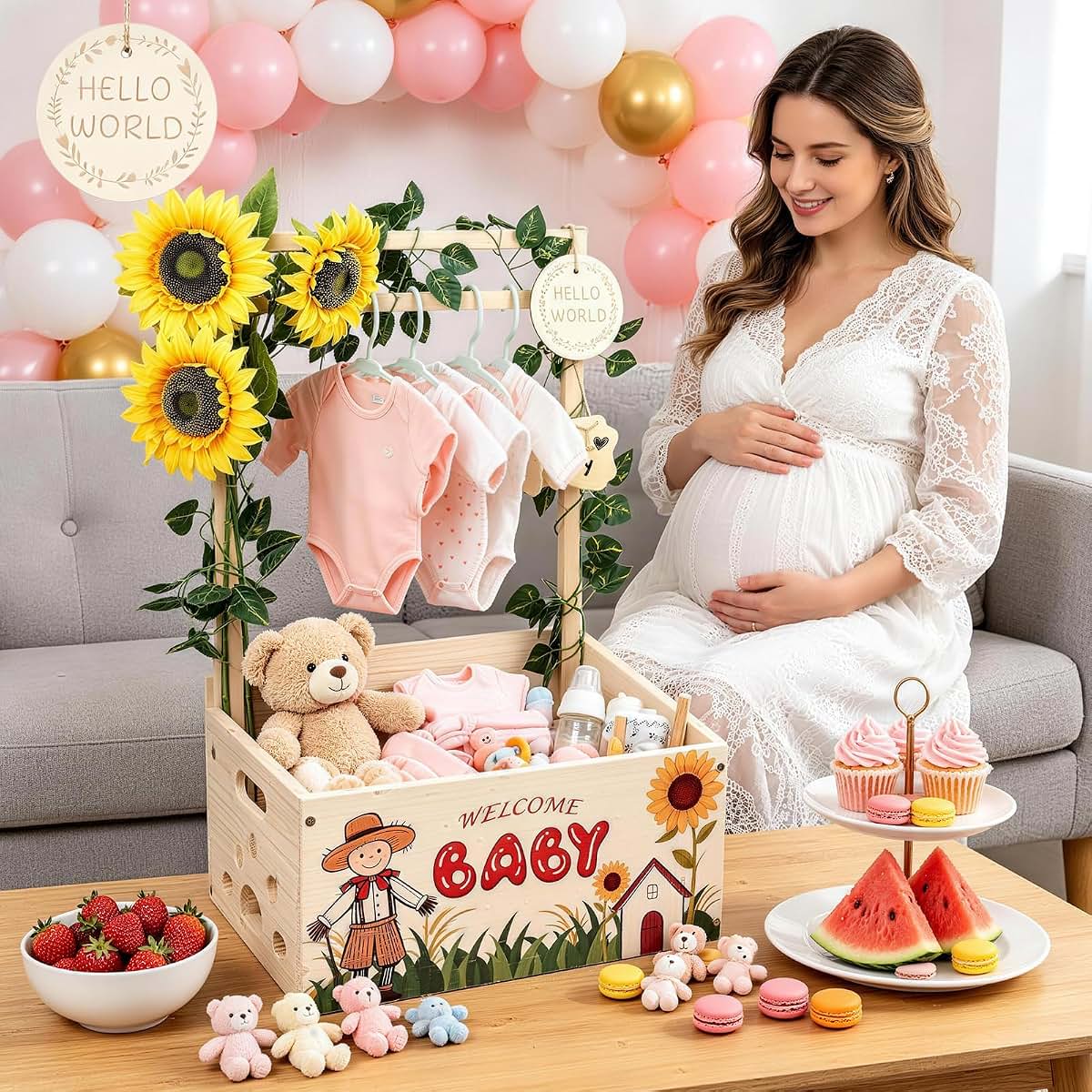Lkeuyui Wooden Baby Shower Crate Closet With Sunflower Pattern (photo 2)