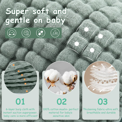 Looxii Muslin Burp Cloths 6 Pack Dark Green