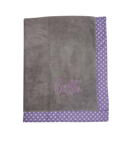 Bacati Love Girls Hello Embroidered Plush Blanket, Lilac/Grey (photo 2)