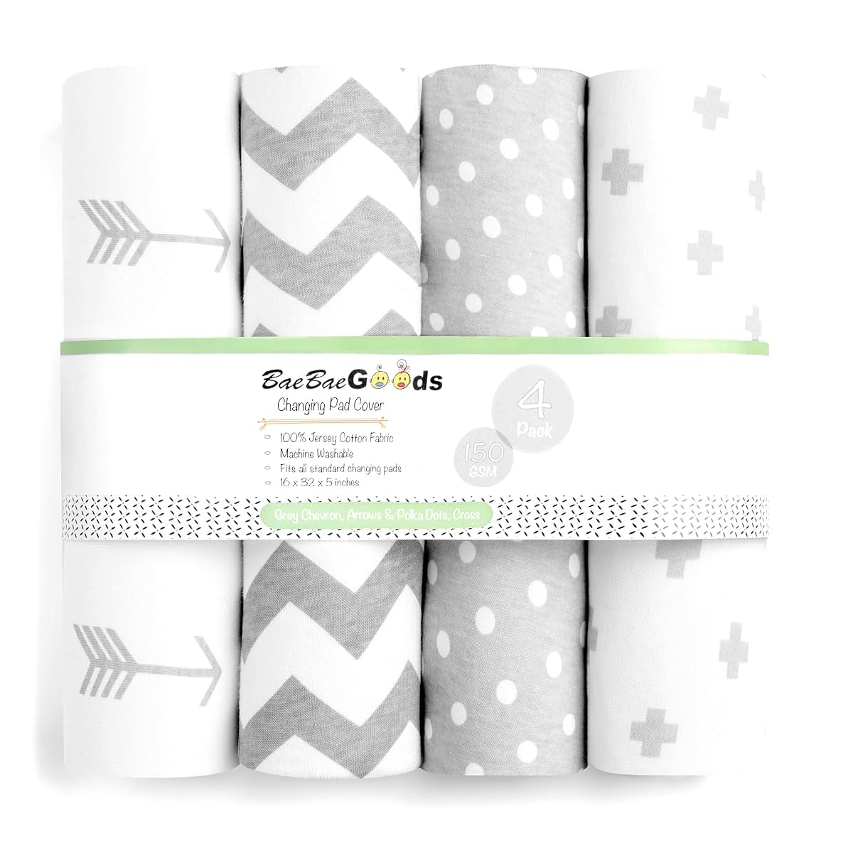 BaeBae Goods Premium Baby Changing Pad Covers 4 Pack – Boy or Girl Changing Pad Cover – Pure Jersey Machine Washable