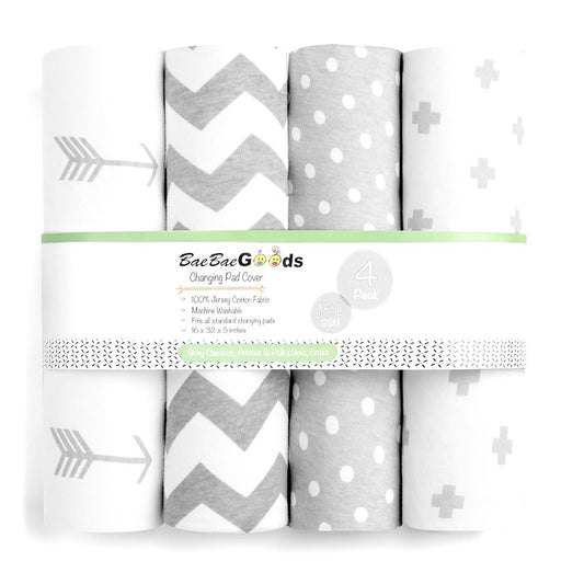 BaeBae Goods Premium Baby Changing Pad Covers 4 Pack – Boy or Girl Changing Pad Cover – Pure Jersey Machine Washable
