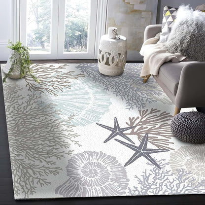 TIMOILU 4x5 Area Rug With Gray Conch Coral And Starfish Shell Design