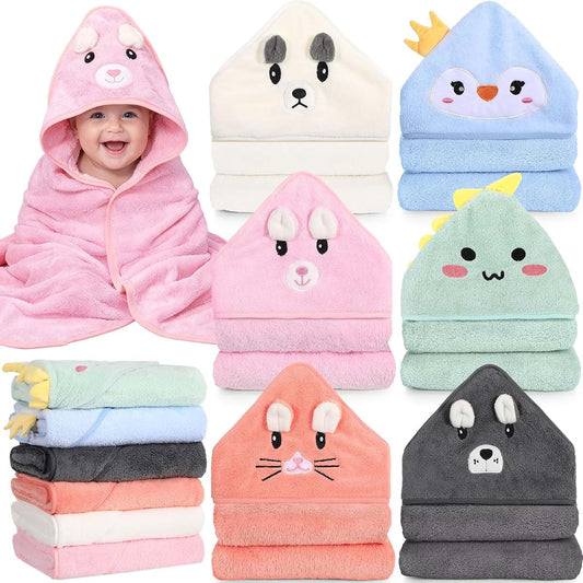 SmoothNovelty 6-Pack Coral Fleece Baby Hooded Towels for Infants and Toddlers