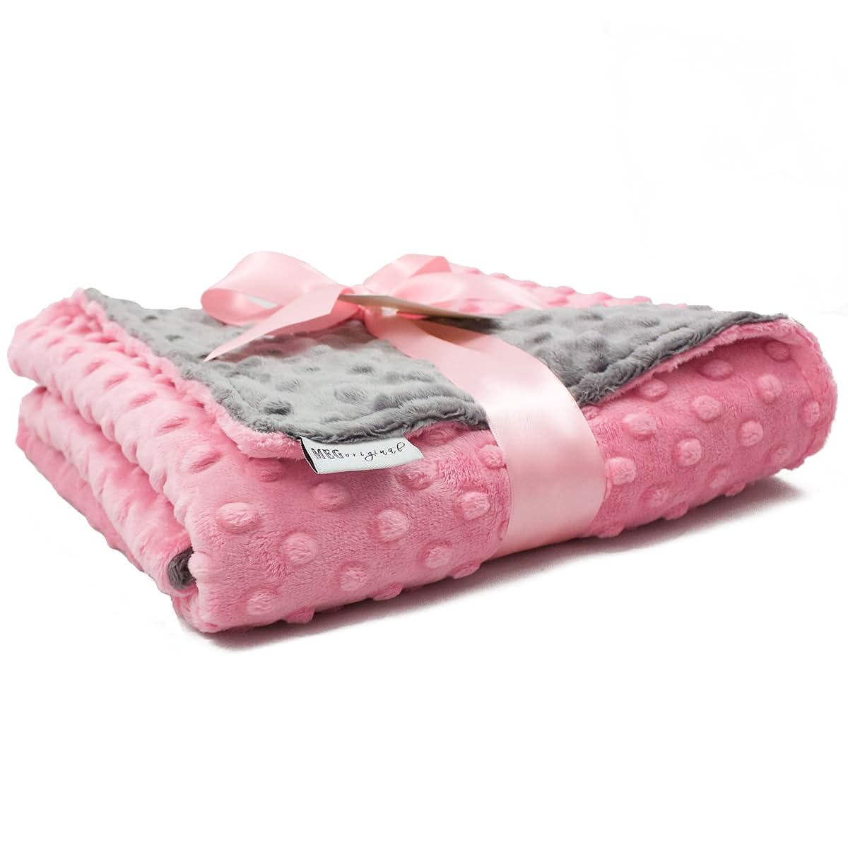 Meg Original Paris Pink & Charcoal Gray Minky Dot Baby Blanket (photo 2)