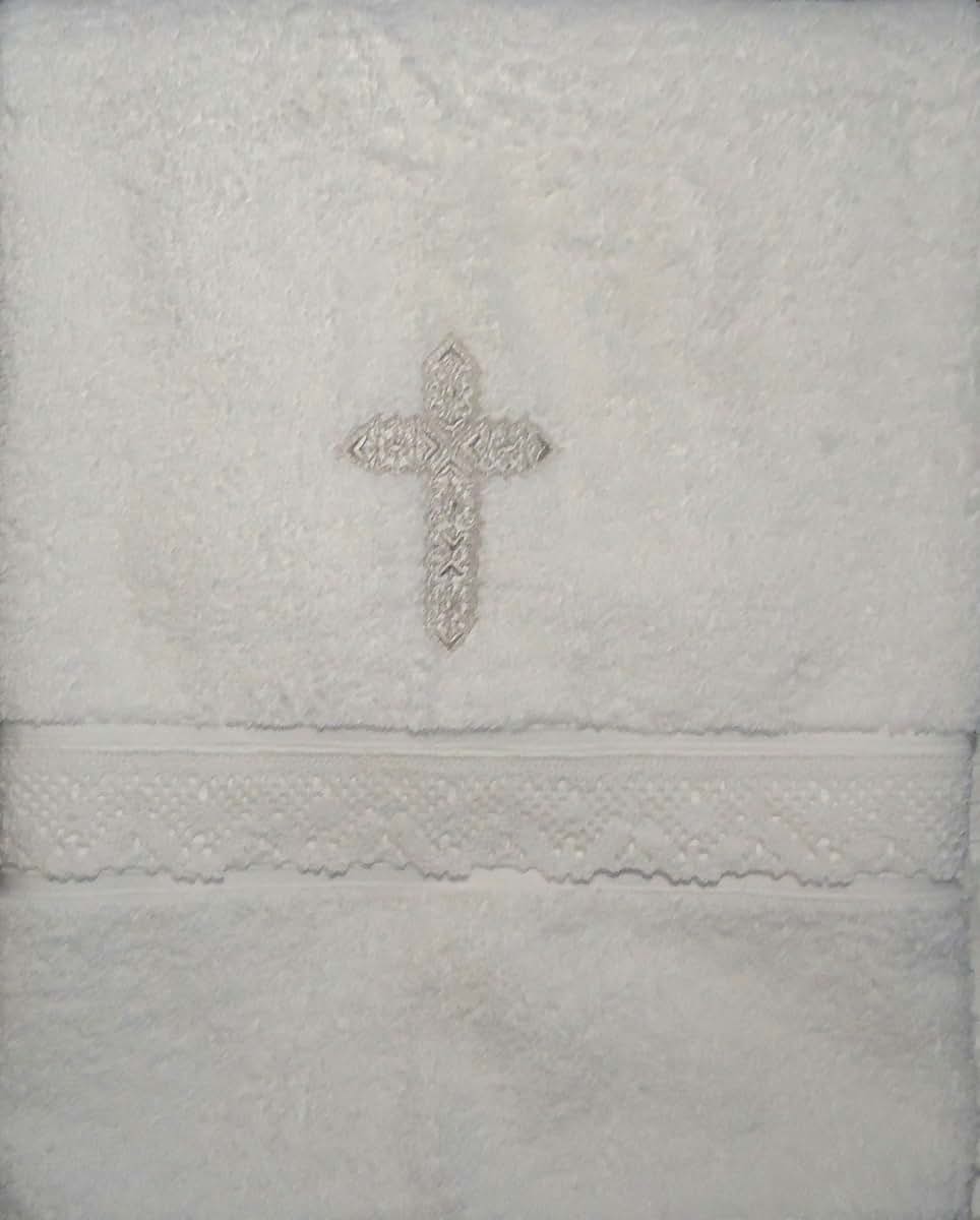 Integrity Designs Baptism Towel with Cross and Lace