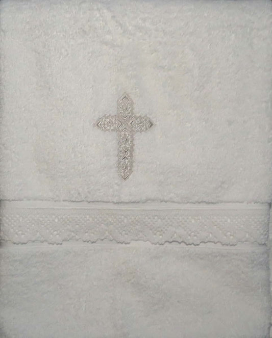 Integrity Designs Baptism Towel with Cross and Lace