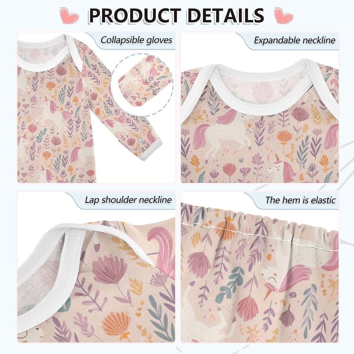 decor gift Funny Pink unicorns Baby Infant Sleeper Gown Comfy Sleepwear 1-Piecing Pajamas Cotton ropas para ninas bebes (photo 3)