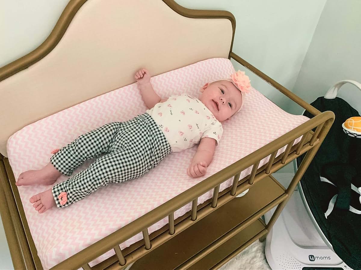 BaeBae Goods Premium Baby Changing Pad Covers 4 Pack – Girl – Pure Cotton Machine Washable Pink and White Changing