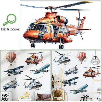 RW-JDFX Airplane and Hot Air Balloon Wall Decals Peel and Stick Vinyl Decor for Nursery