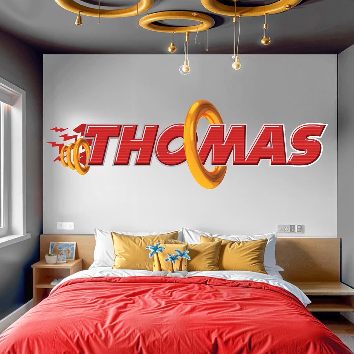 AdesiivoStudio Custom Red Action Name Wall Decal – Personalized Kids Wall Sticker with Motion Effect – Boys Room Decor