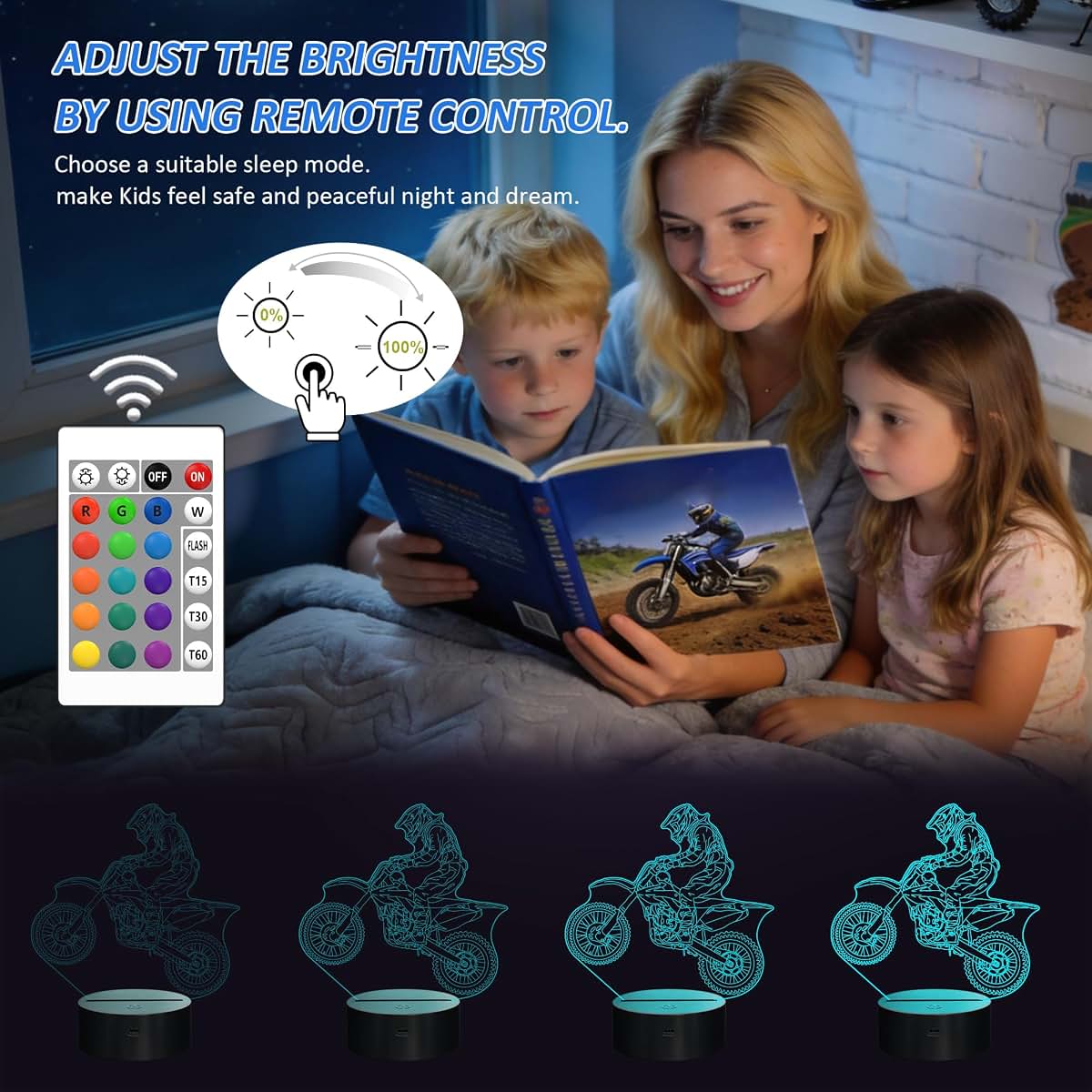 FULLOSUN Motocross 3D Night Light for Kids with Remote Control